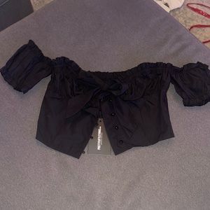 Black pretty Little thing touched button up tie shirt